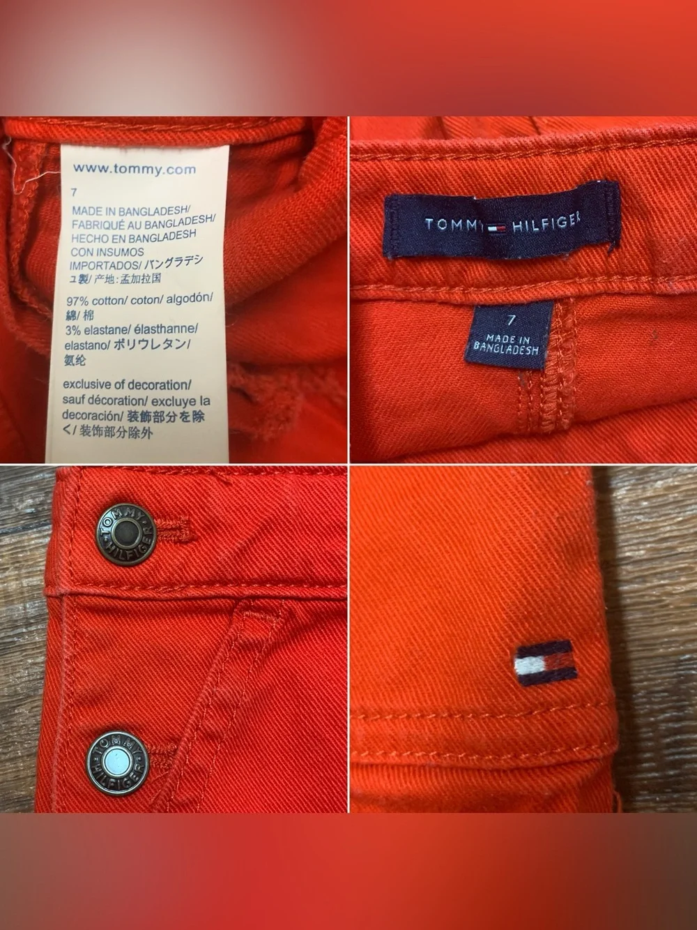 Tommy Hilfiger Red Denim Overall Skirt Dress Girls Size 7 Cotton Blend